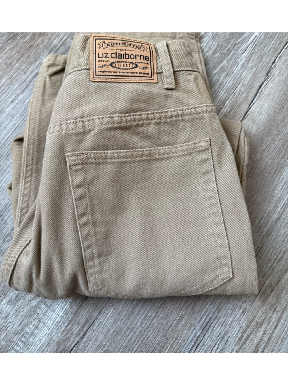 VTG Liz Claiborne Khaki Denim Pants Cotton Brown Tan Size 26 27